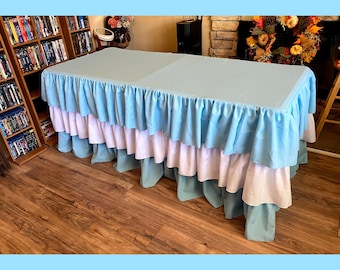 3 layer ruffled table skirt/Baby blue&White/Candy Table