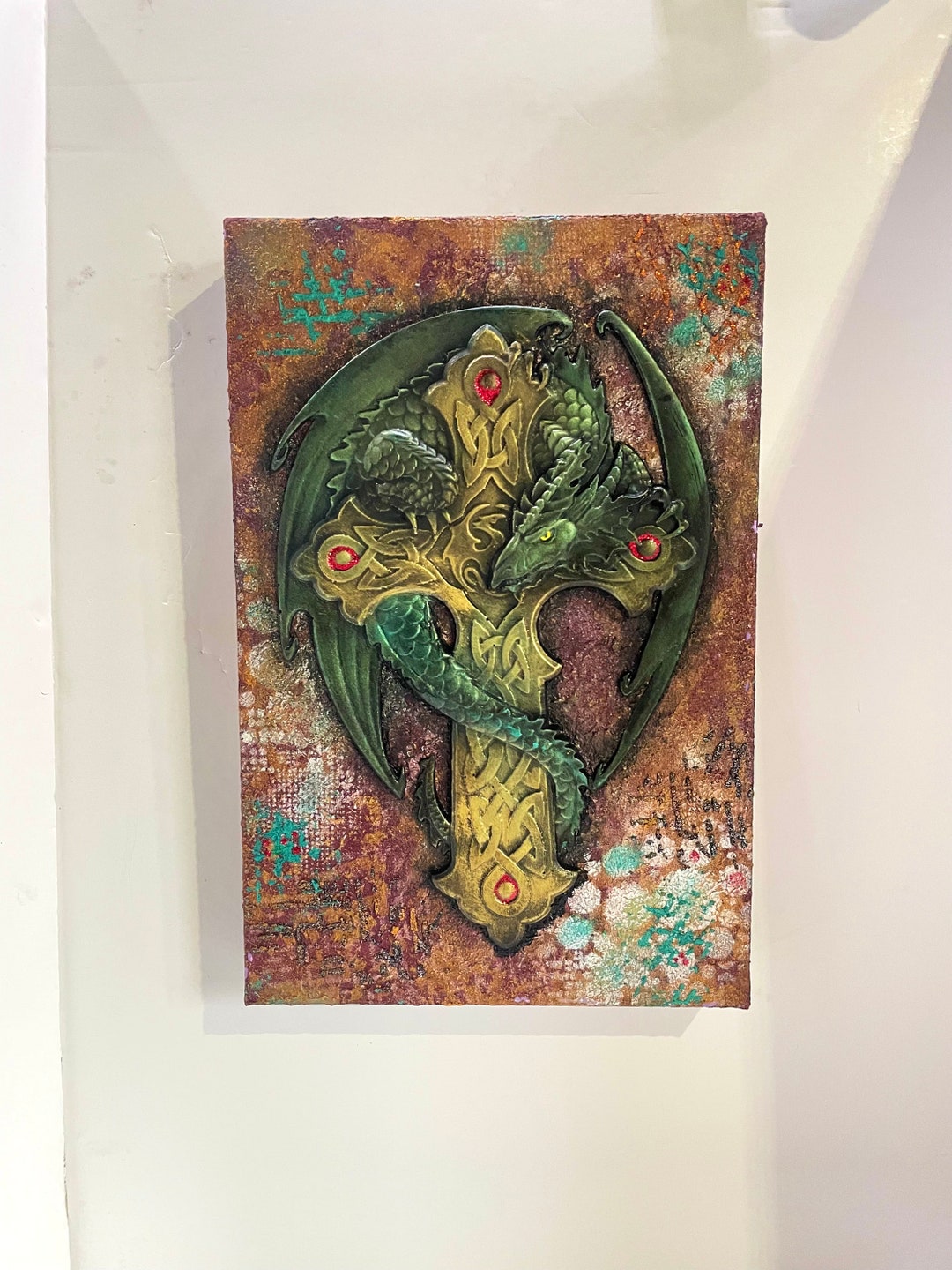 Dragon & Cross. Mixed Media Artwork (M) - Etsy