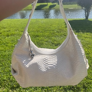 Donald J Pliner White Python Embossed Leather Hobo Bag | Made in Italy Shoulder Purse
