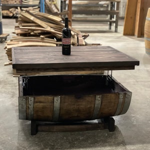 Wine Barrel Coffee Table with Lifting Hinges