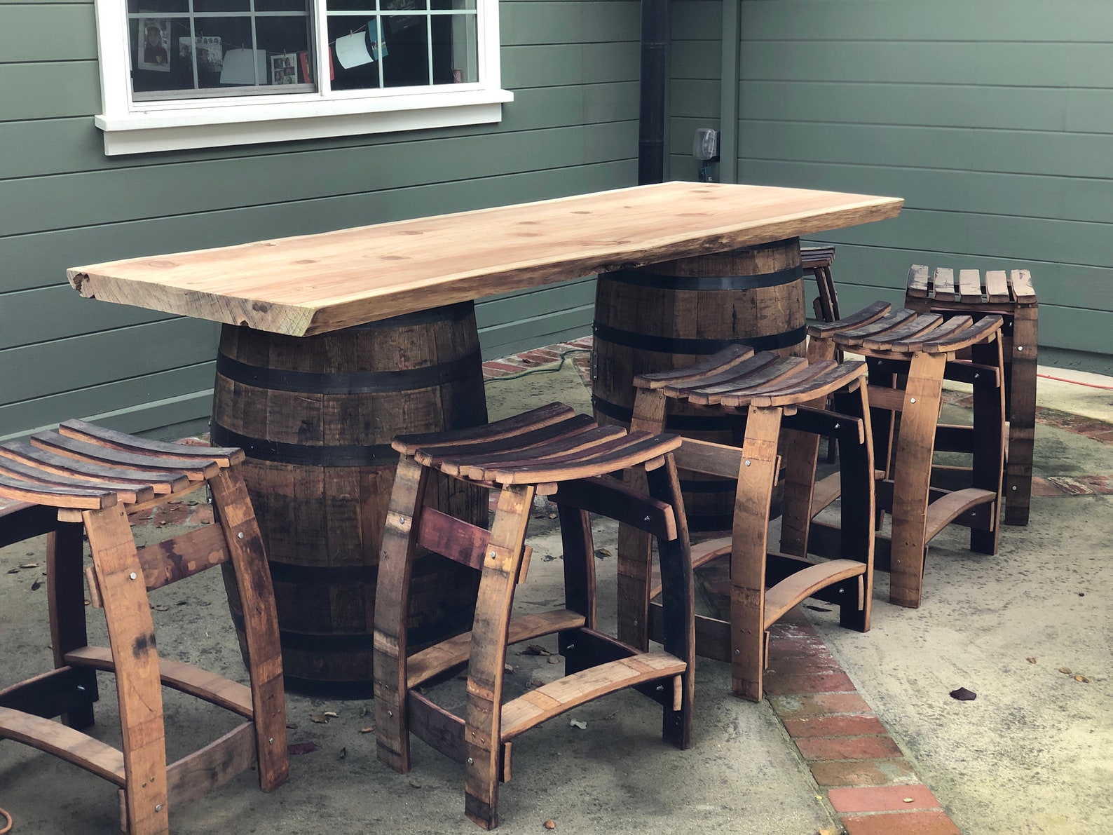 Whiskey Barrel Patio Table Set Etsy