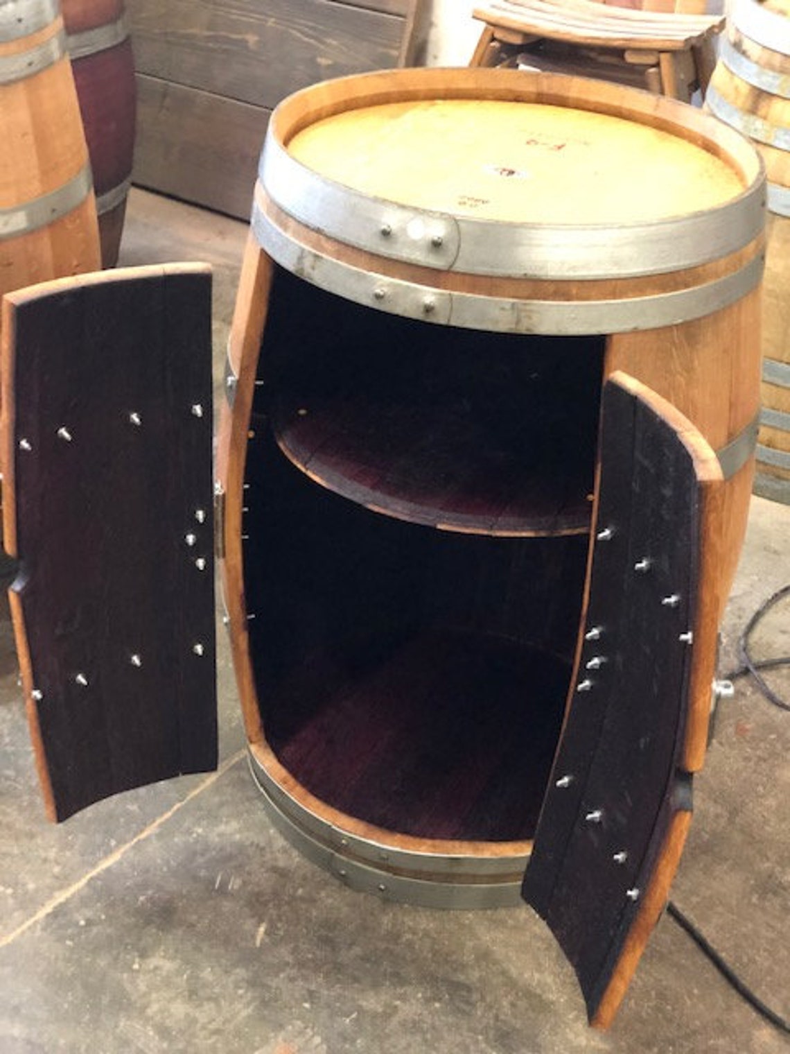 Vintiquewise Wooden Wine Barrel Shaped Wine Holder, Bar Storage Lockable Storage Cabinet