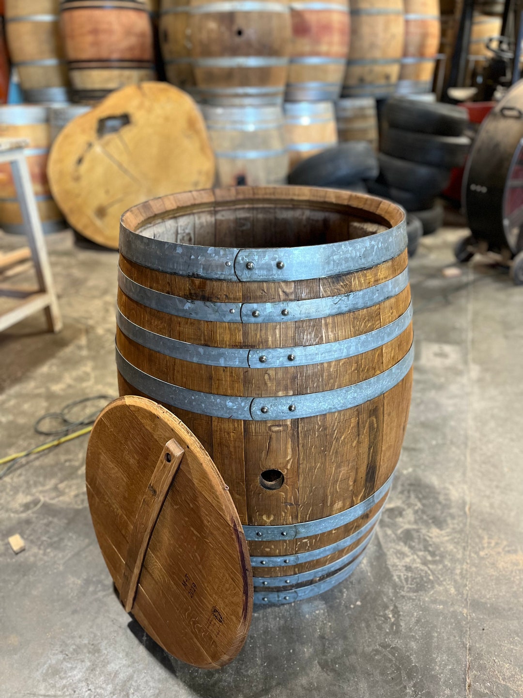 Wine Barrel Trash Can Etsy