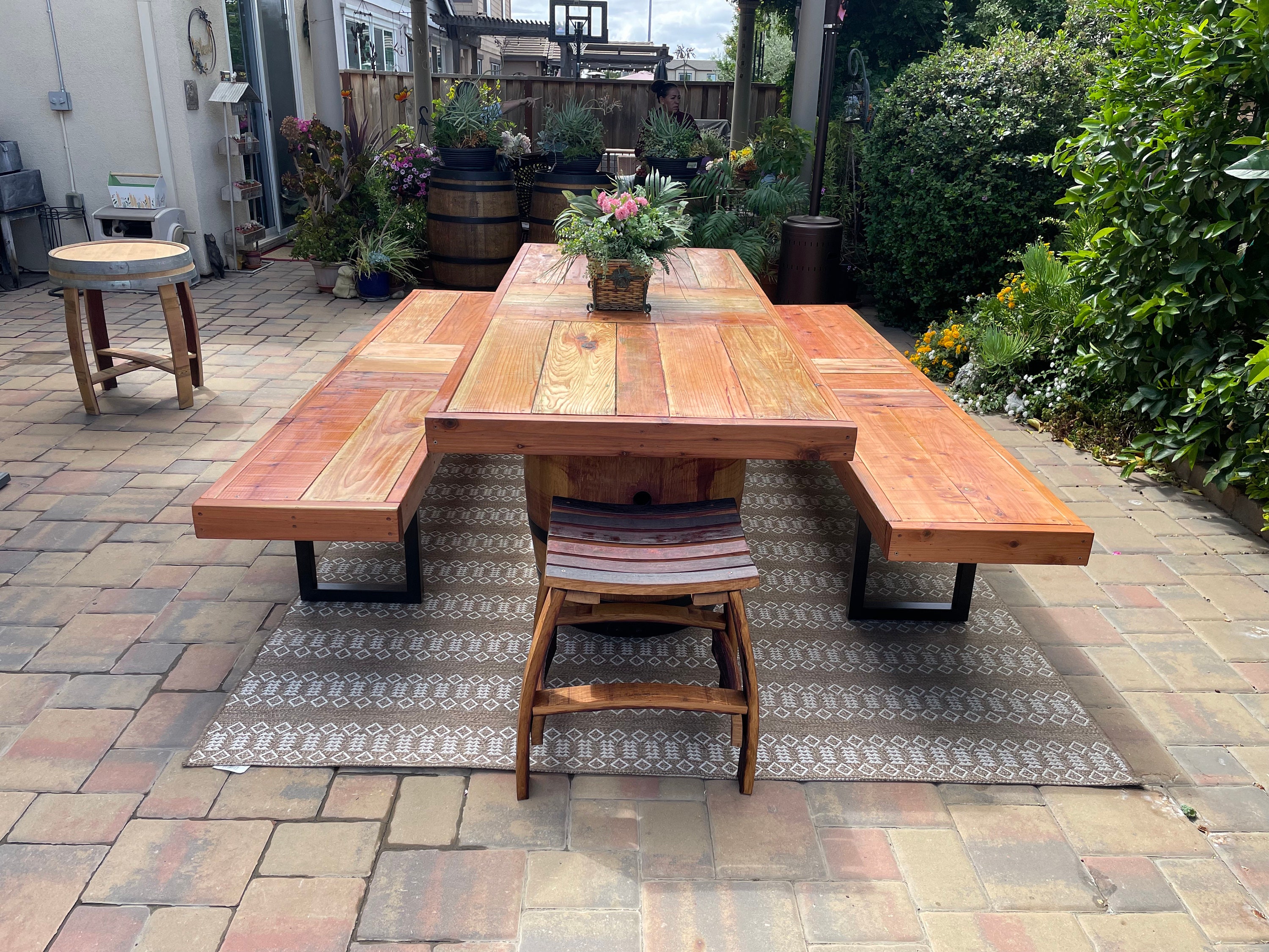 Redwood Table and Bench With Iron Base Etsy