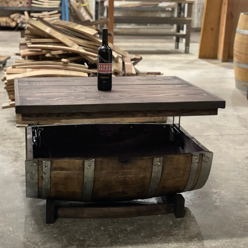 Wine Barrel Coffee Table With Storage Etsy