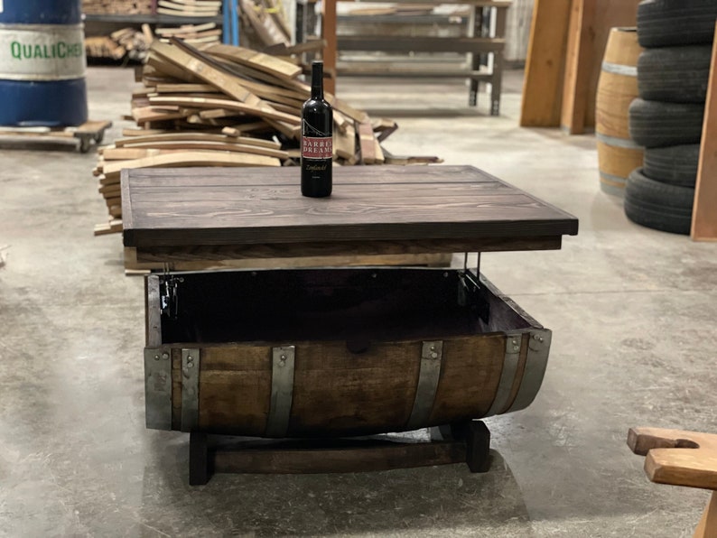 Wine Barrel Coffee Table With Lifting Hinges Etsy