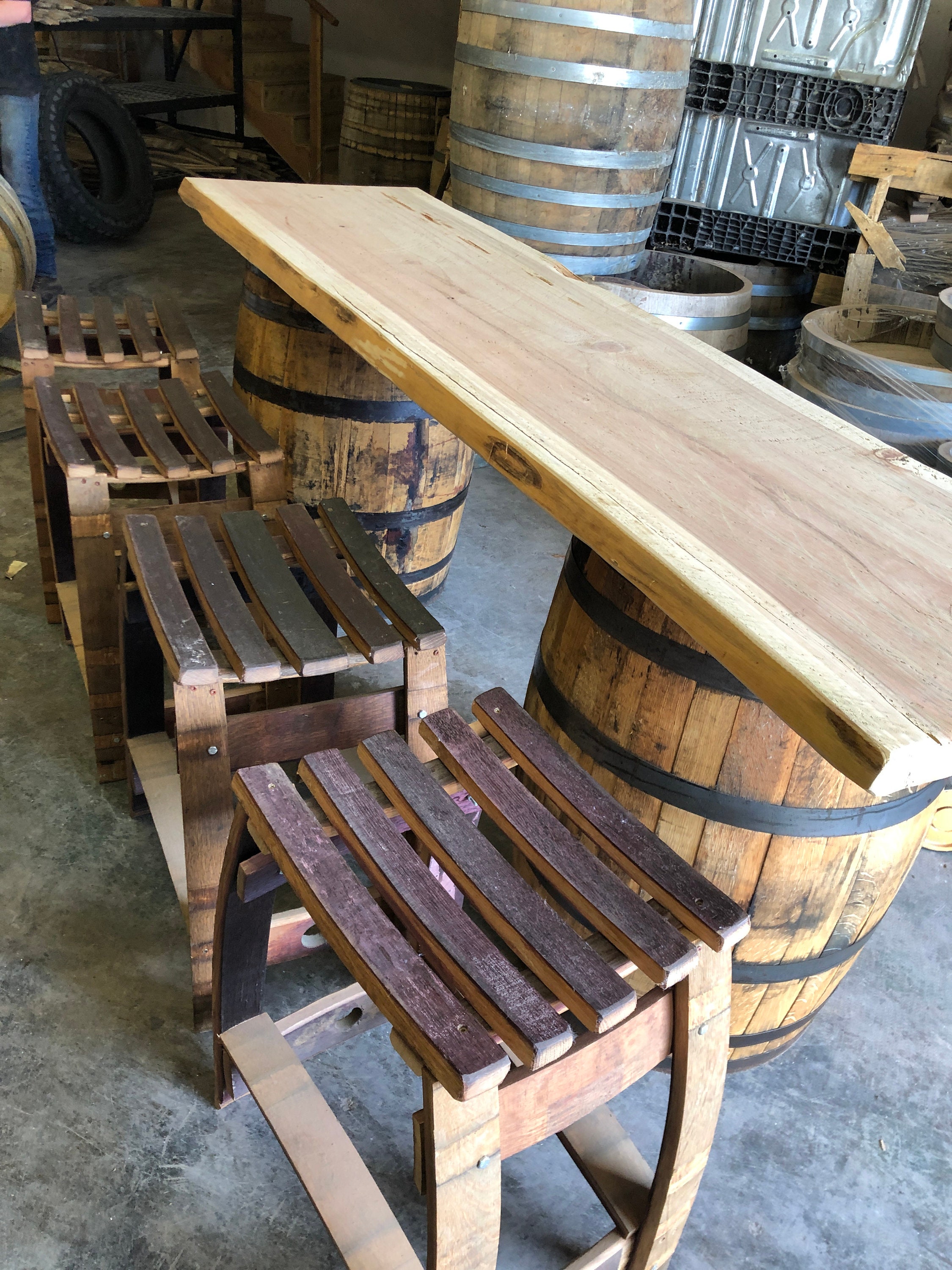 Whiskey Barrel Patio Table Set Etsy UK