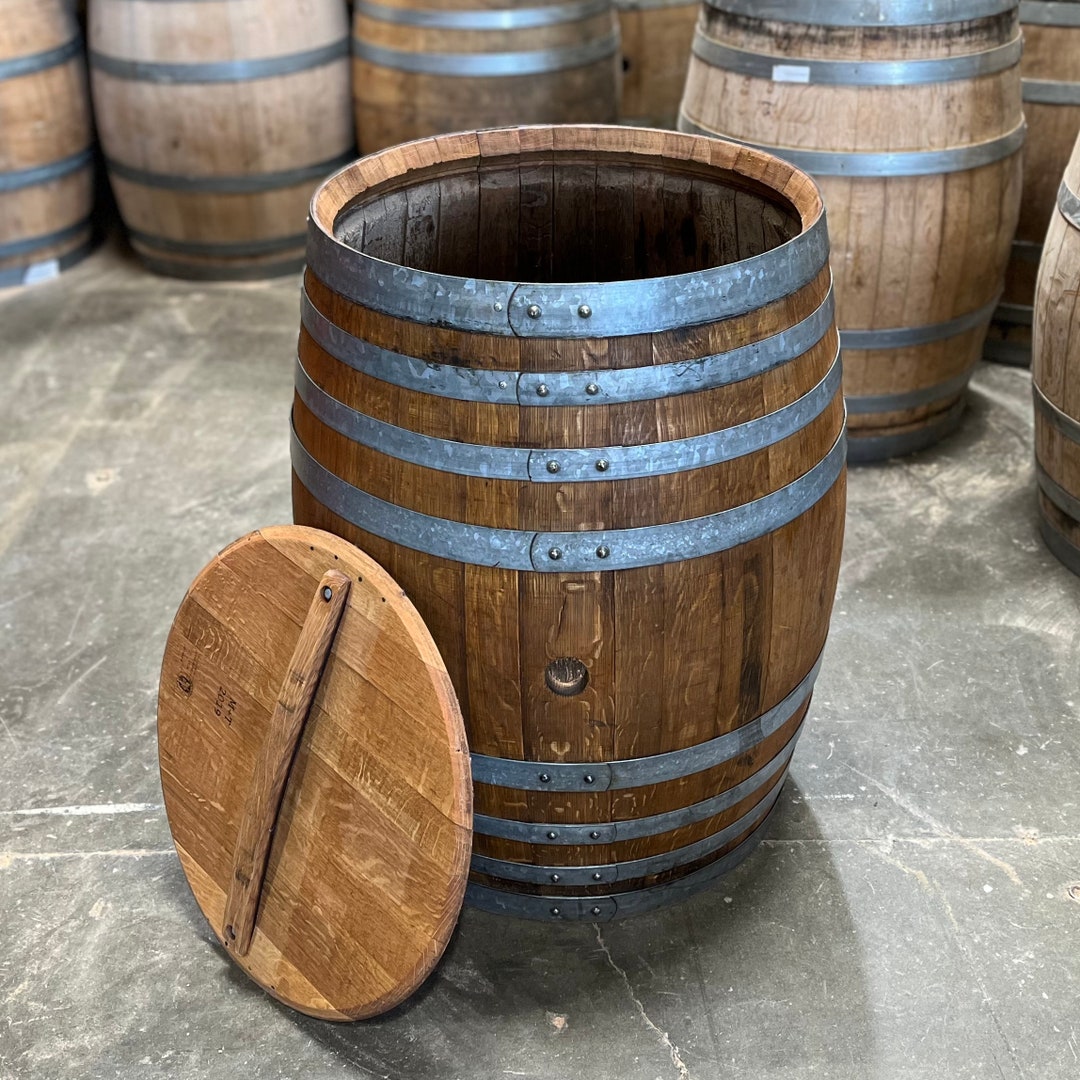 Wine Barrel Trash Can Etsy