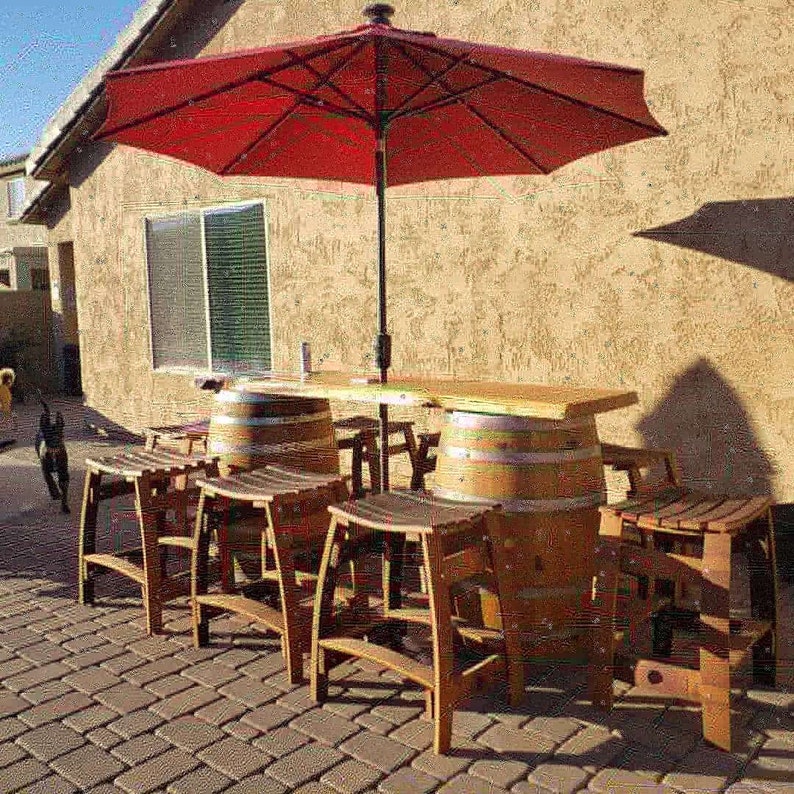 Whiskey Barrel Patio Table Set Etsy