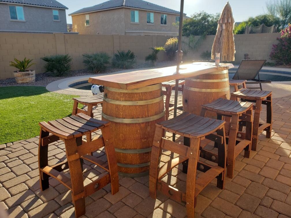 Whiskey Barrel Patio Table Set Etsy UK