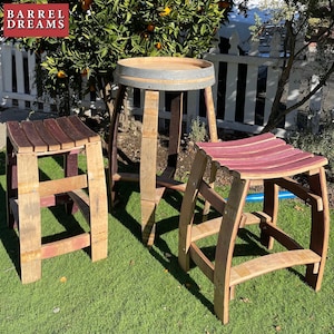 Oak Wine Barrel Bistro Table with Two Stools