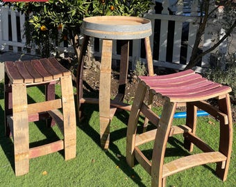 Oak Wine Barrel Bistro Table with Two Stools