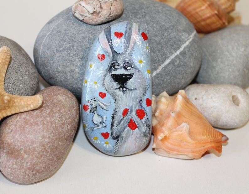 Painted Rocks Bunny Garden Stone Painted Rabbit Some Bunny Etsy