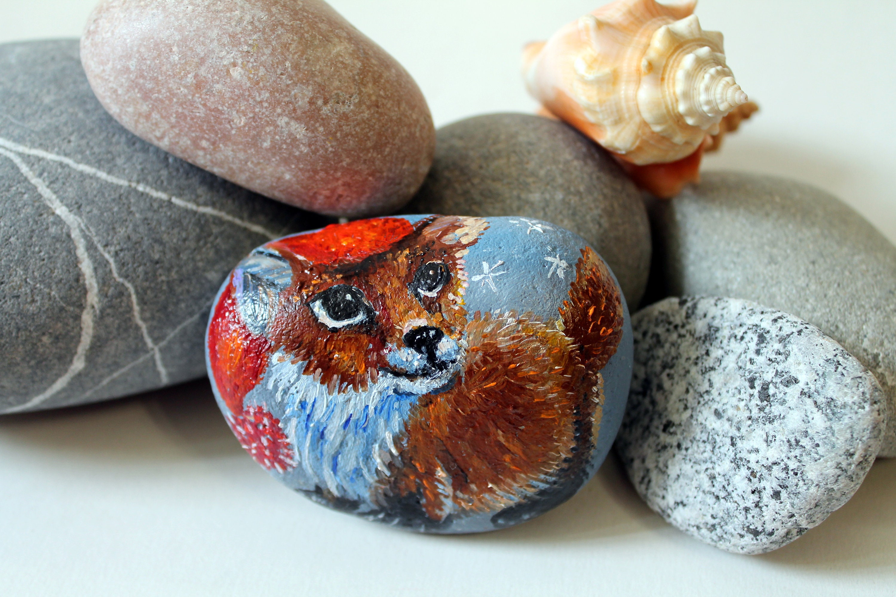 Bemalte Felsen Fuchs Garten Steine Tier Kunst Malerei