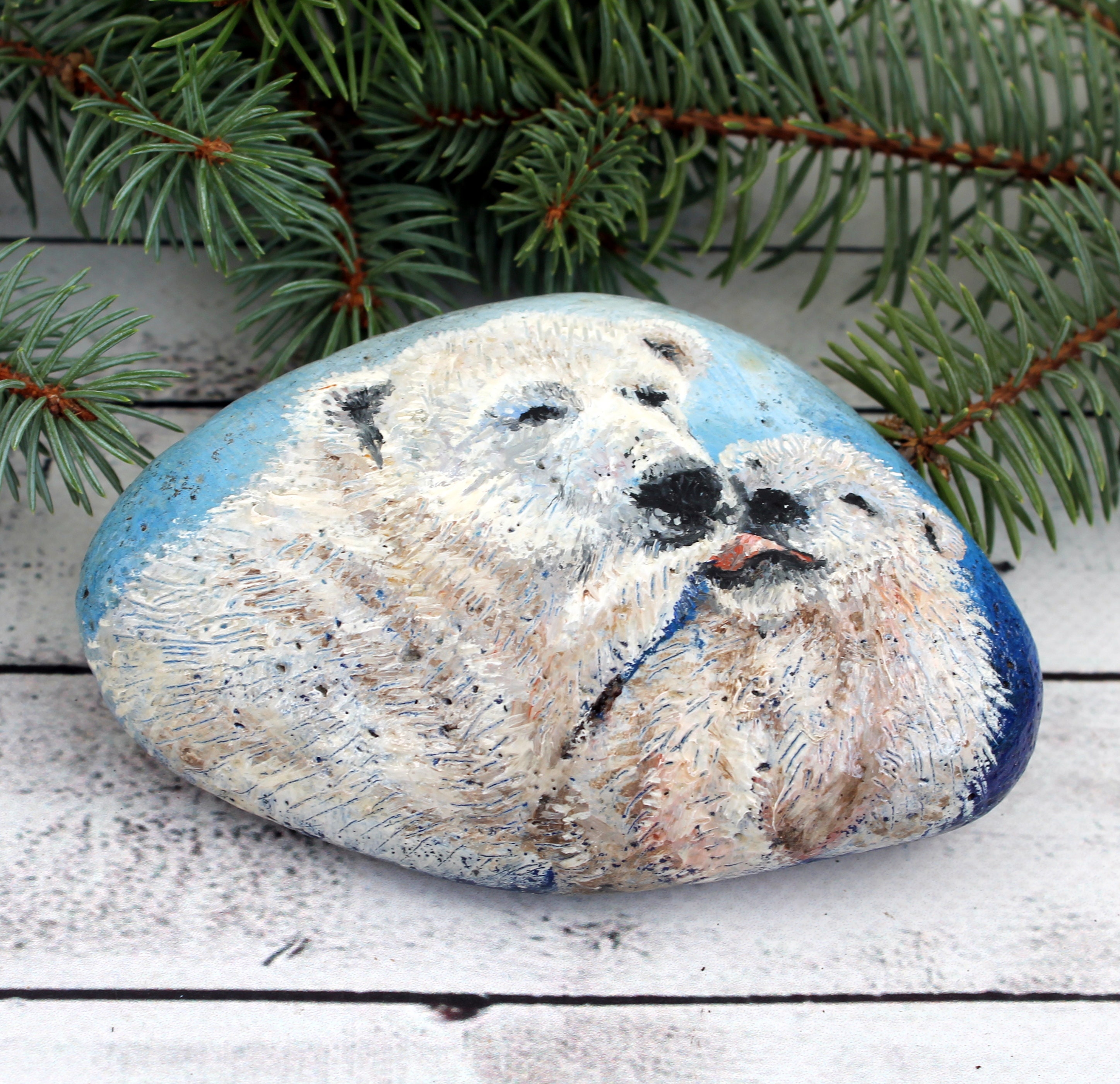 Painted rocks polar bear gifts for women Garden stones mama Etsy