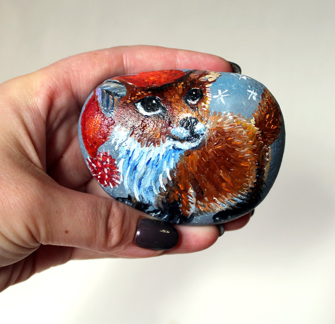 Bemalte Felsen Fuchs Garten Steine Tier Kunst Malerei