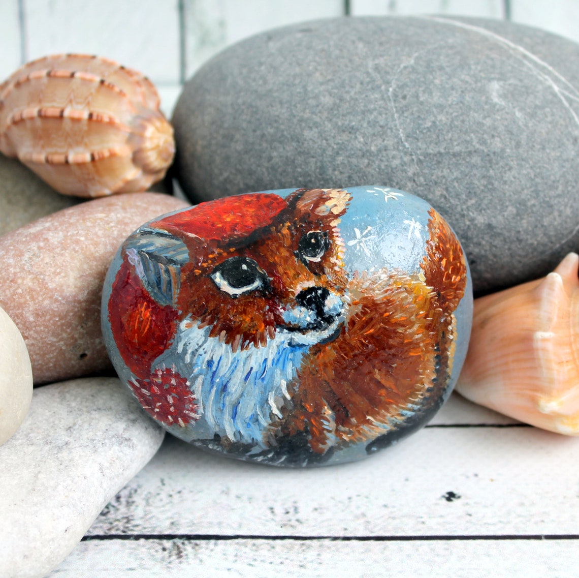 Bemalte Felsen Fuchs Garten Steine Tier Kunst Malerei