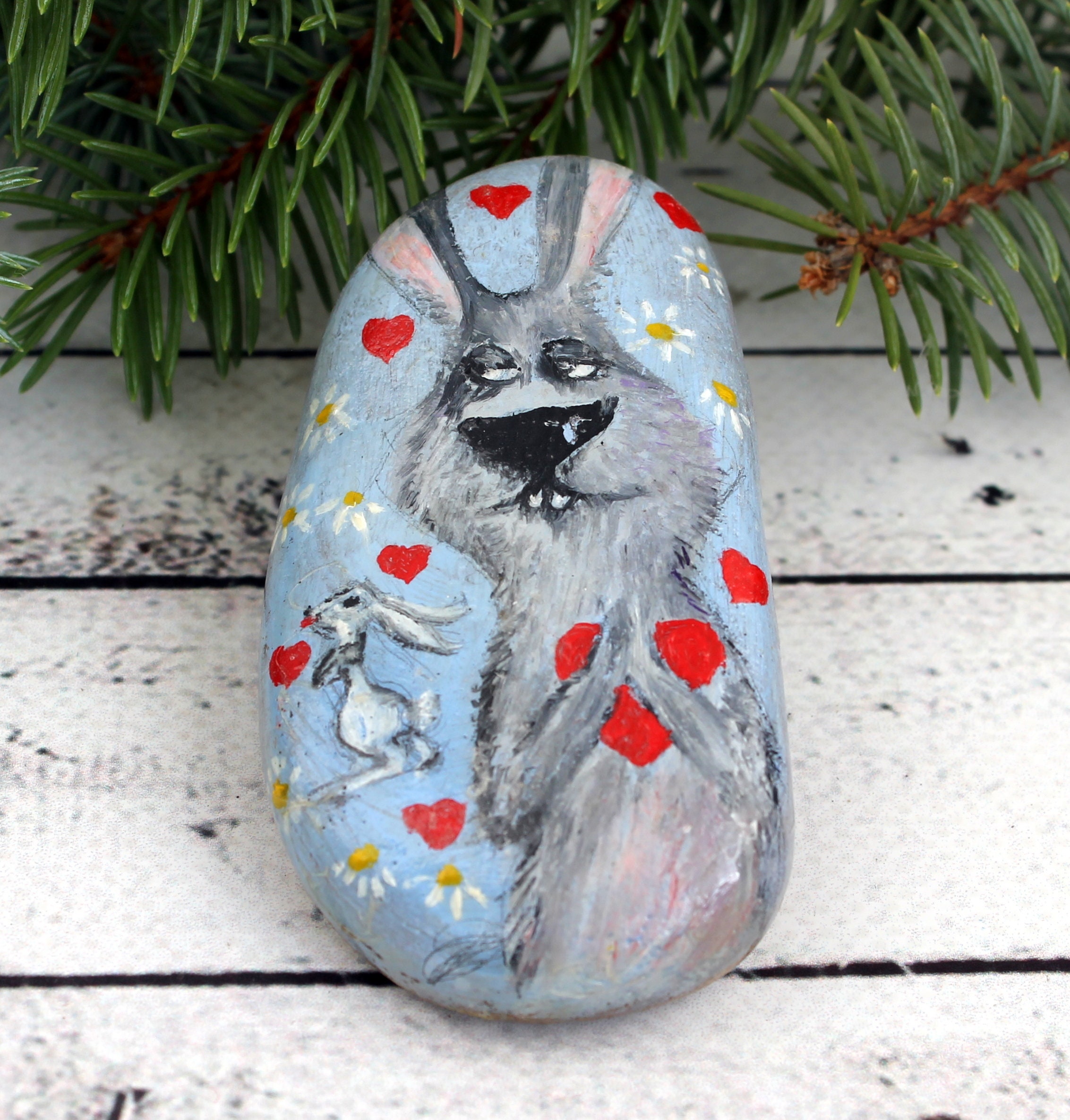 Painted rocks bunny oil painting Garden stones Rabbit painting Etsy