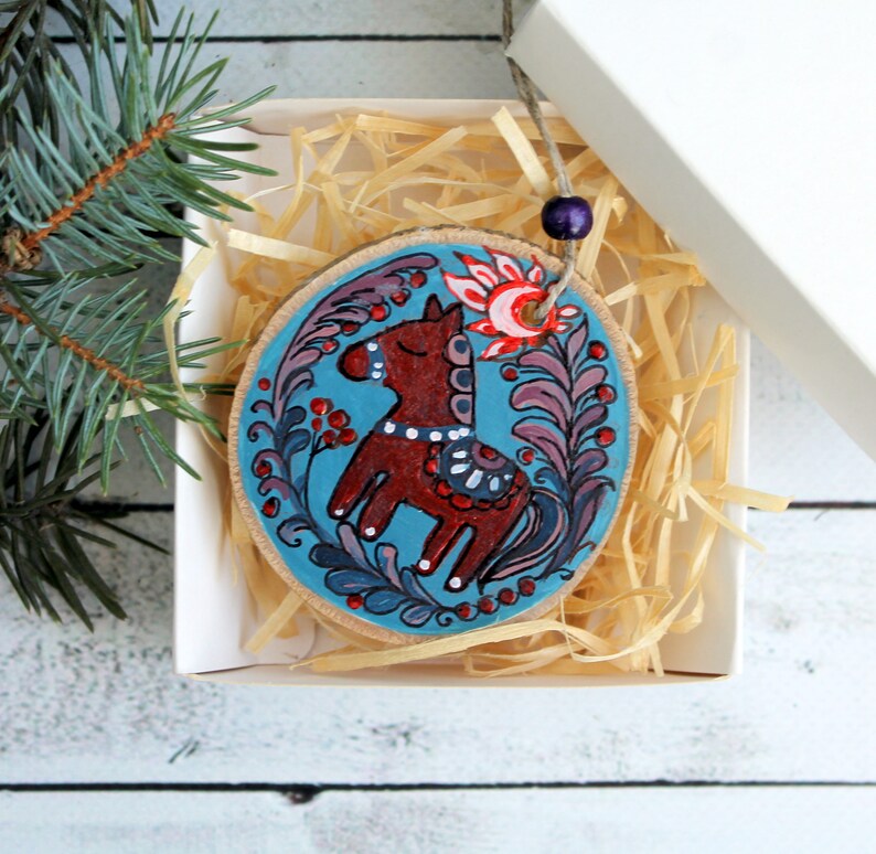 Swedish Christmas Ornaments Wood Slices Ornaments Dala Horse - Etsy UK