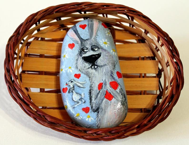 Painted Rocks Bunny Garden Stone Painted Rabbit Some Bunny Etsy