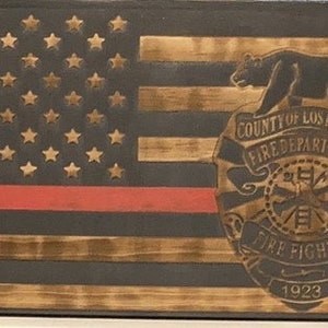 Los Angeles County Fire Department, Wood firefighter flag, fireman retirement gift, firefighter retirement gift/ Personalized Firefighter