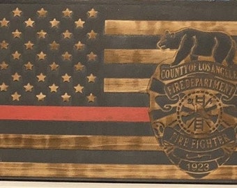 Los Angeles County Fire Department Wood Flag, Firefighter Retirement Gift
