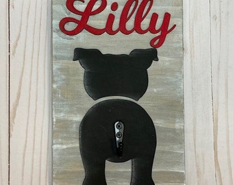 Personalized Dog Leash Holder, Pit Bull Decor, Custom Sign