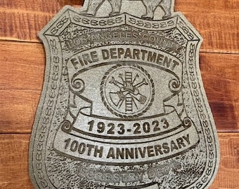 Personalized LA County Fire Department Centennial Wood Badge, Fireman Gift