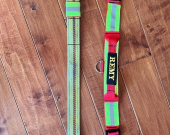 Handmade Fire Hose Dog Leash, Firefighter Turnout Gear, Reflective