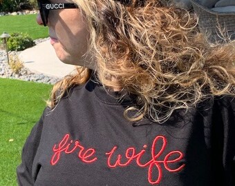 Embroidered Fire Wife Sweatshirt, Lingua Franca Inspired