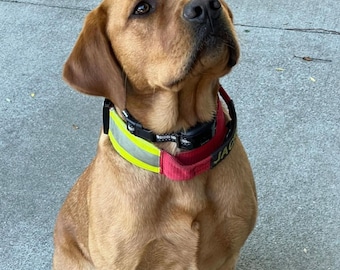 Handmade Firefighter Dog Collar, Reflective Band, Personalized
