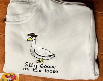 Embroidered Silly Goose Sweatshirt, Cowboy Hat Goose Crewneck