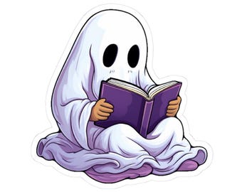 Déguisement de petit fantôme lisant un livre | Sticker effrayant mignon