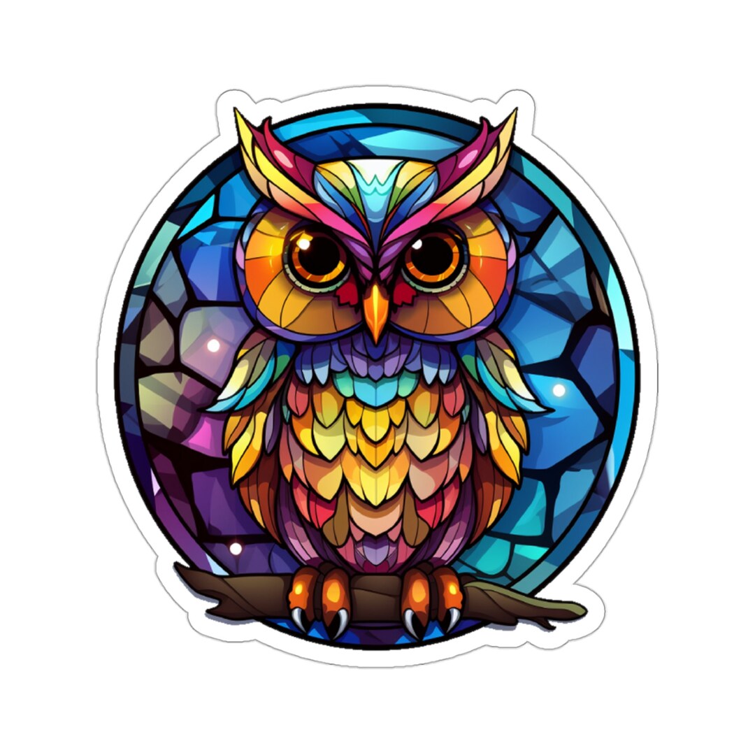 Stained Glass Rainbow Owl Vinyl Sticker 6 Etsy