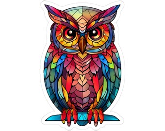 Pegatina de vinilo de búho arcoíris con vitral