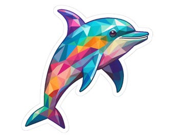 Pegatina geométrica de delfín, vinilo brillante de animal arcoíris en acabado mate o brillante.