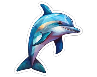 Geometric Dolphin Sticker: Ocean Blue Vinyl Decal, Laptop Art