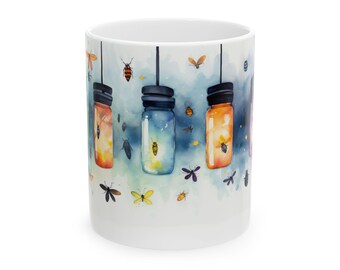 Taza de luciérnaga con diseño de Cottagecore, jarra de cristal, linternas, taza de café con diseño de insectos, prado crepuscular