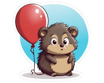 Pegatina de vinilo de erizo de dibujos animados: Preocupado con globo