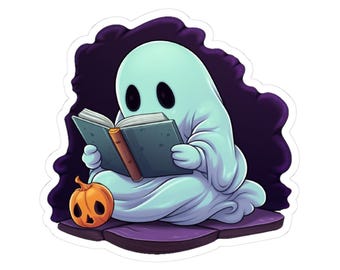 Reading Ghost Sticker Cute Halloween Book Lover Ghostie Vinyl Decal