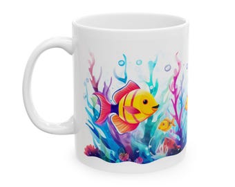 Taza de café de pez neón de los 90: Taza de cerámica retro con dibujos animados (325 g)