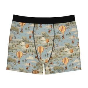 Hot Air Balloon Boxer Briefs with Vintage Countryside Print Inspired by Randolph Caldecott