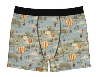 Hot Air Balloon Boxer Briefs with Vintage Countryside Print Inspired by Randolph Caldecott