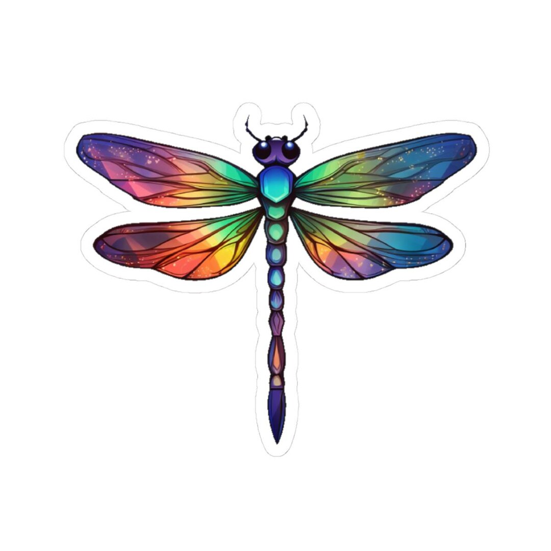 Insect Rainbow Sticker Rainbow Stained Glass Dragonfly Sticker - Colorful Geometric Insect ...