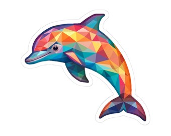 Rainbow Polygon Dolphin Sticker, Bright Geometric Vinyl Decal in Matte or Glossy Finish