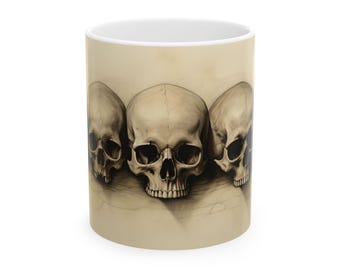 Taza con diseño de calavera de Alfred Kubin, dibujo de esqueleto surrealista gótico, taza de café vintage