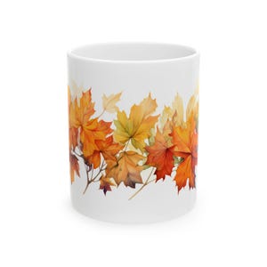 Autumn Leaves Coffee Mug, Fall Foliage Maple Leaf Cup, 11 oz Ceramic Drinkware
