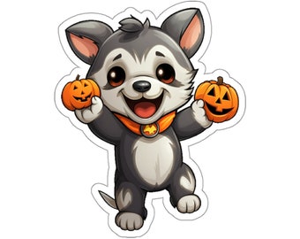 Husky Puppy & Jack-o'-lanterns Vinilo Pegatina