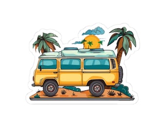 Summer Vibes Sticker - Surf's Up Van at the Beach Sticker