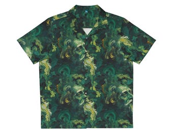 Affandi Style Green Face Shirt | All Over Print Hawaiian Button Up